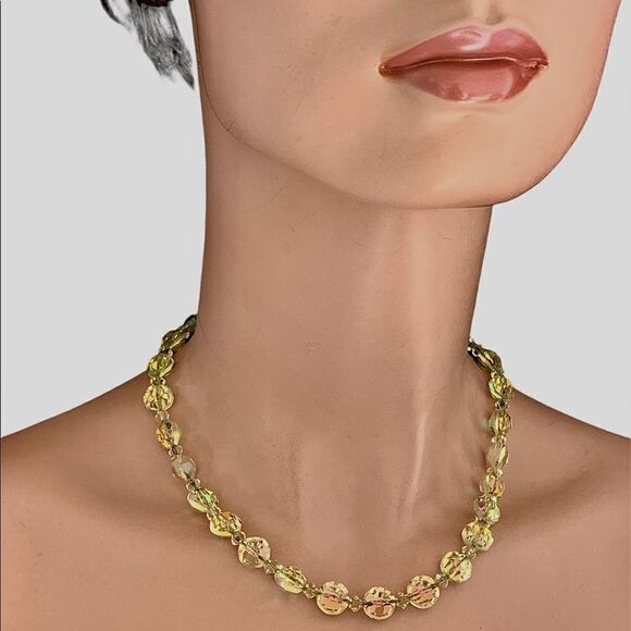 Vintage Hobe jonquil yellow faceted raviolli faceted ab crystal necklace - Picture 9 of 15